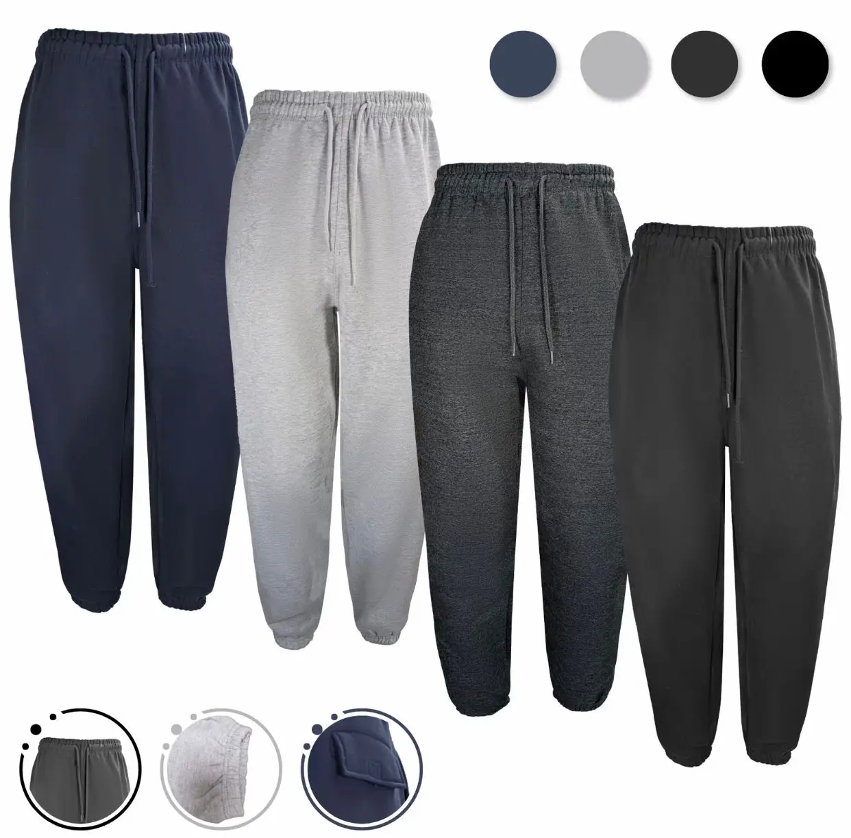 Mens Casual Cotton Joggers Elastic Waist Gym Tracksuit Bottoms Trousers Pants Grey