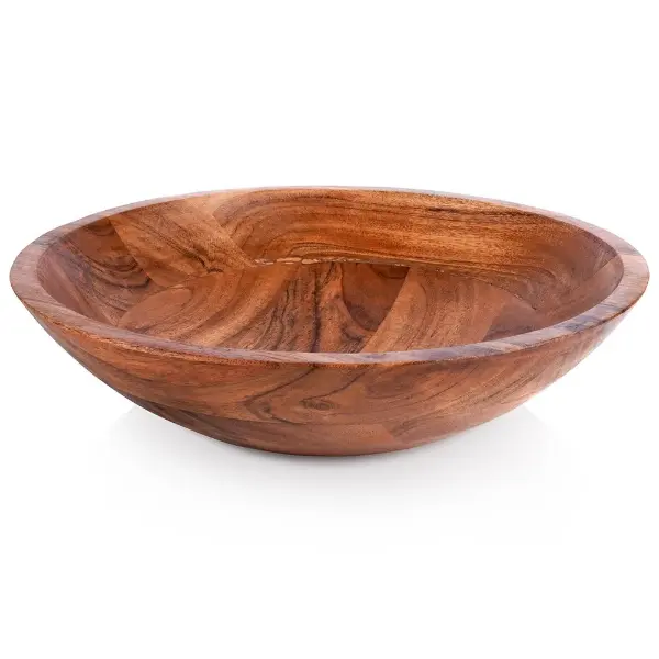 Large Acacia Wooden Bowl Felt Pad Feet Kitchen Serving Plate Salad Fruit 25cm Tableware
