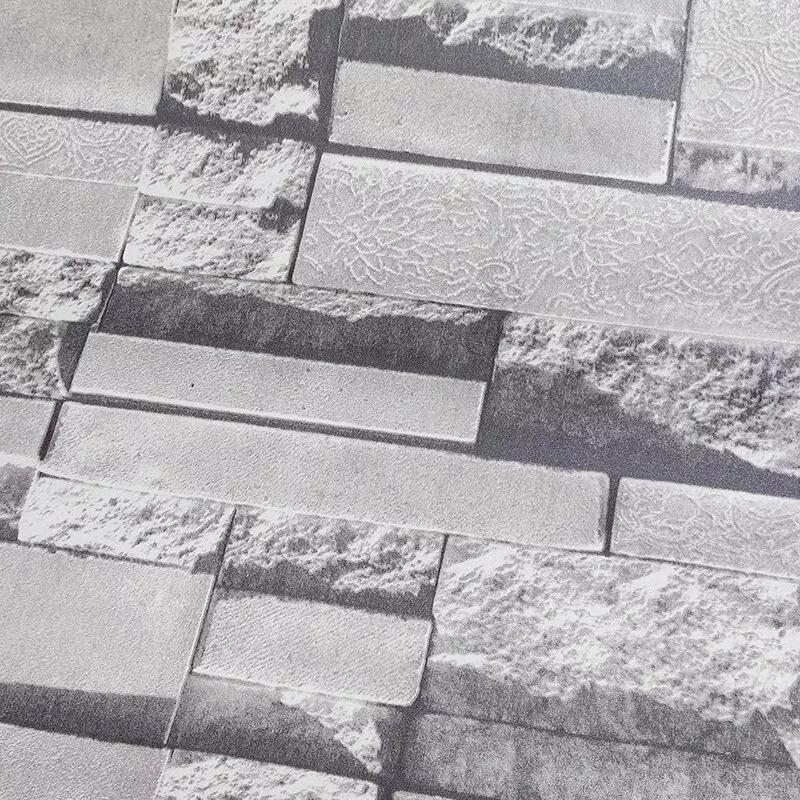 3D Effect Grey Brick Wallpaper Wall Shimmer Tones Effect Faux Metallic Feature 5