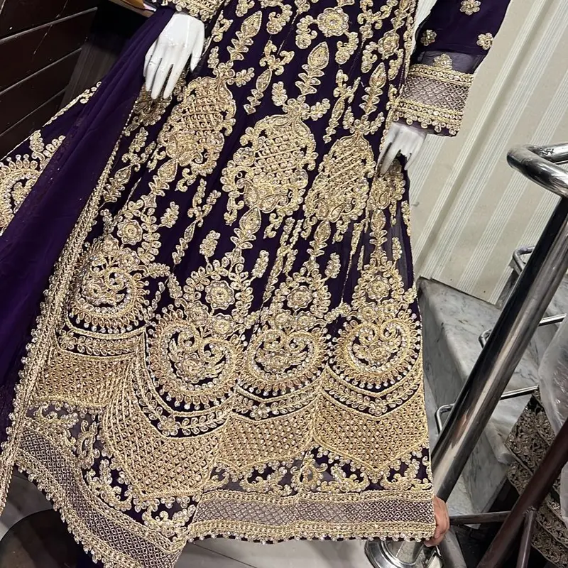 Heavy embroidered long maxi dress chiffon fabric 8