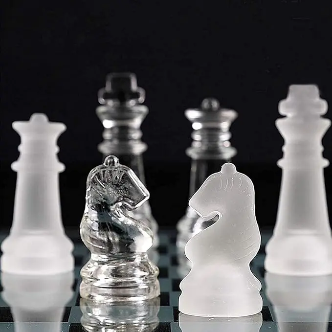 Glass Chess Set, Frosted Polished Glass Chess Board Set Glass Chess and Concepts Set Crystal Chess Board Youth Adults Play Set, Classic Chest Pieces Board Case, Board Game for Family, Friends, Adults, Gift, Christmas, Thanksgiving 4