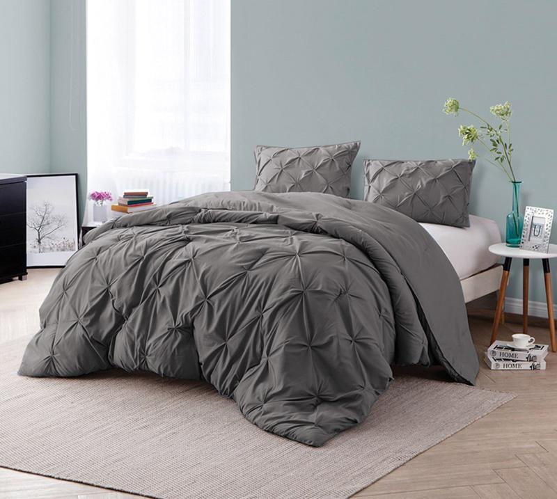 Microfiber Pintuck Pinch Pleat Duvet Cover Sets with Pillowcase Ultrasoft Brushed Easy Care Machine Washable Single Double King SuperKing Size White Bedding Set Grey Covers 2