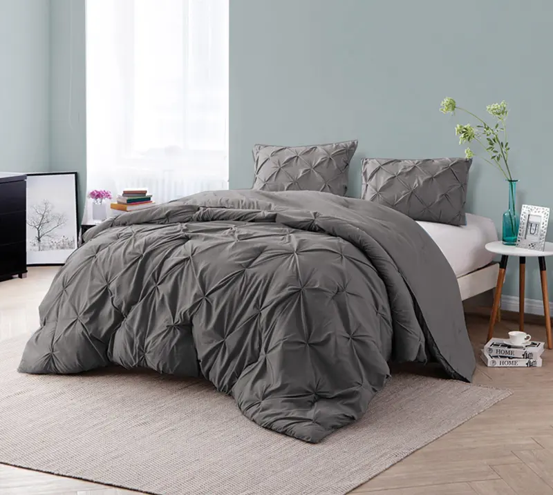 Microfiber Pintuck Pinch Pleat Duvet Cover Sets with Pillowcase Ultrasoft Brushed Easy Care Machine Washable Single Double King SuperKing Size White Bedding Set Grey Covers 2
