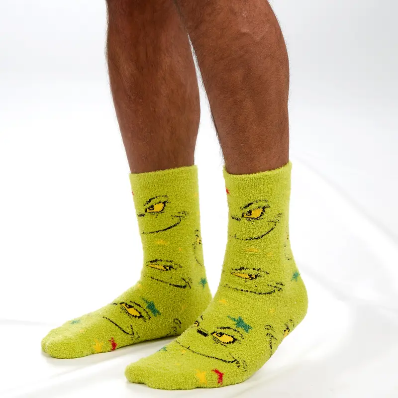THE GRINCH Mens Christmas Grinch Socks Cosy Fluffy Winter Xmas Bed Socks Non Slip Anti Skid Grippers Green Santa Claus TikTok Shop Grinch Accessories UK 6-11  Underwear Menswear 2