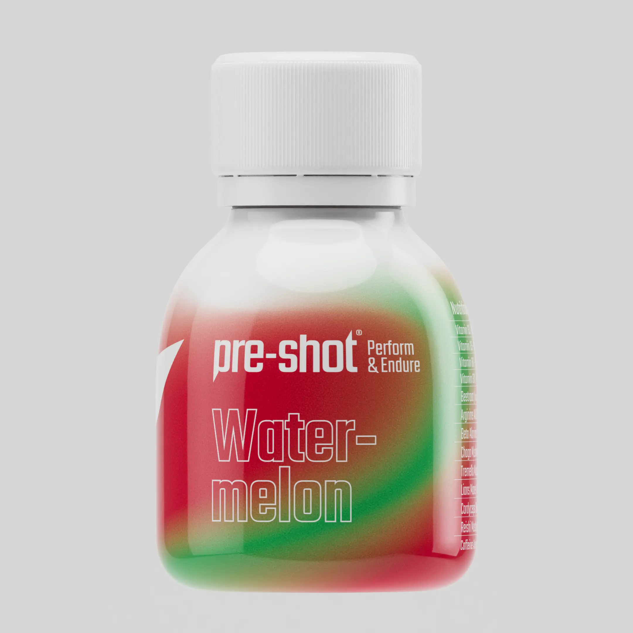 Pre-shot Pre-workout - Natural Energgy Boost with Beta Alanine, Beetroot & Mushrooms - No Jitters, No Crash - Vegan & Sugar-Free | 6 Pack, 60ml - Watermelon
