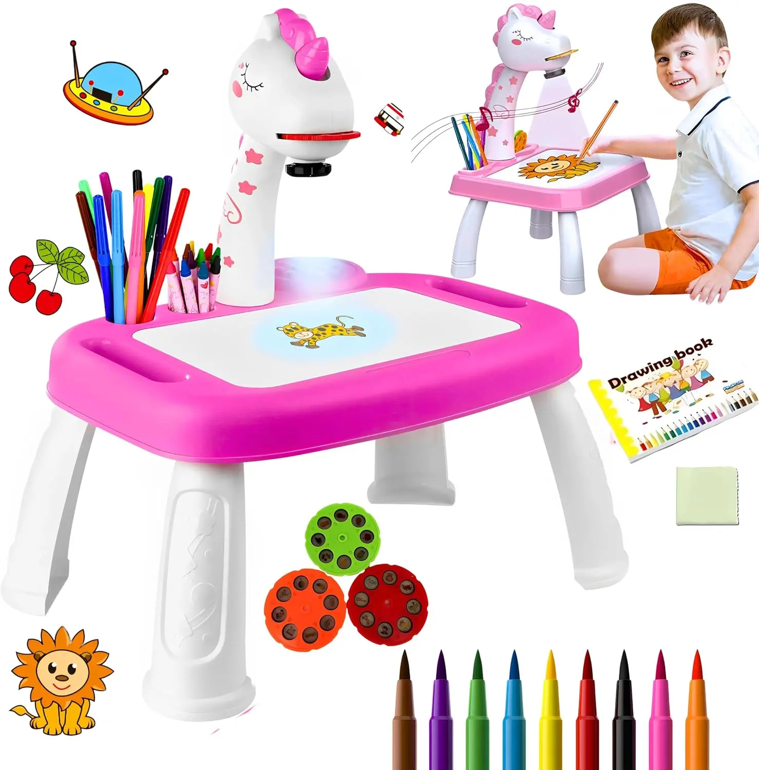 YM2203 Drawing Projector for Kids, Unicorn Drawing Board with Light & Music, Trace and Draw Projector Toy, Art Projector, Painting Drawing Table Led Projector Educational Toys for Girls Boys