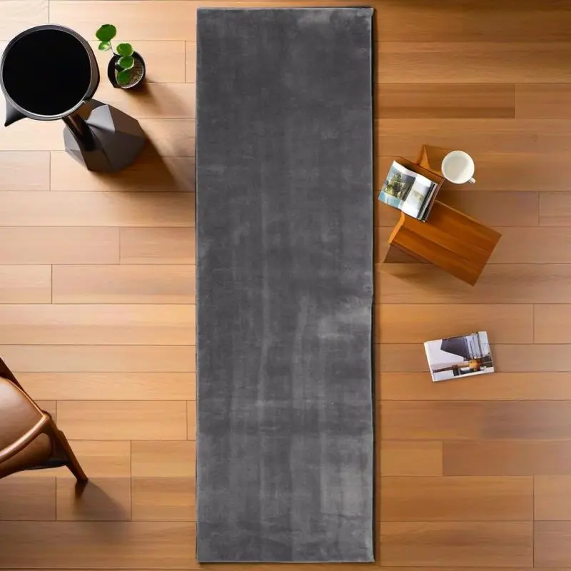 Soft Washable Anthracite Short Pile Area Rug 80x250 cm Stylish Modern Design 2