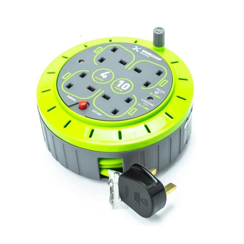 STATUS 4 Socket Cable Reel 10m Green Extension Lead 13A Heavy Duty Outdoor Extension Lead S13A4SKT10MCR6 1