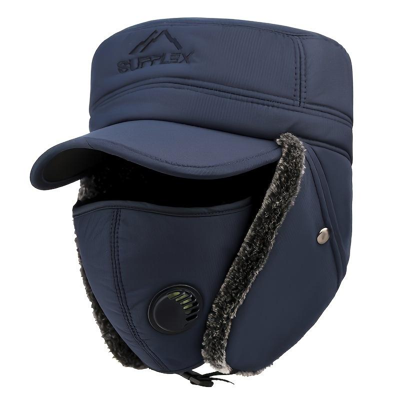 Winter Flat Top Hat with Face Cover for Middle-aged And Elderly Men, Outdoor Cycling Ski Hat, Windproof And Ear Protection Hat 5