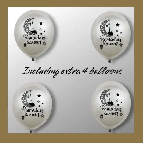 Premium Acrylic Wall Sticker with silver Moon and Matching Balloons for Ramadan Kareem Decor 1