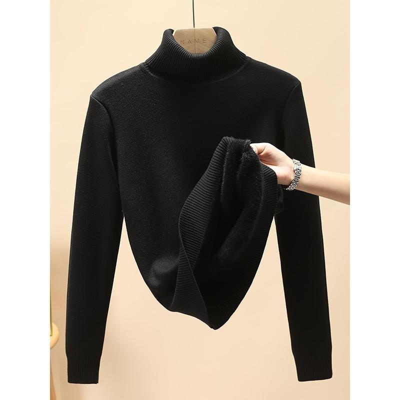 Women's Thickened Fleece Lined Slim Fit Top, Warm Turtleneck Pullover, Casual Style Long Sleeve Base Layer Top For Winter Knitwear Womenswear Underwear Comfort Lady Knitting 5