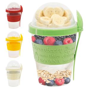 GEEZY Single Breakfast Pot with Lid and Spoon - 2 Compartments, On-The-Go, Leak Proof, Dishwasher Safe, BPA Free - Yoghurt Pots Porridge Container Breakfast Jars Overnight Oats Container Granola Pots