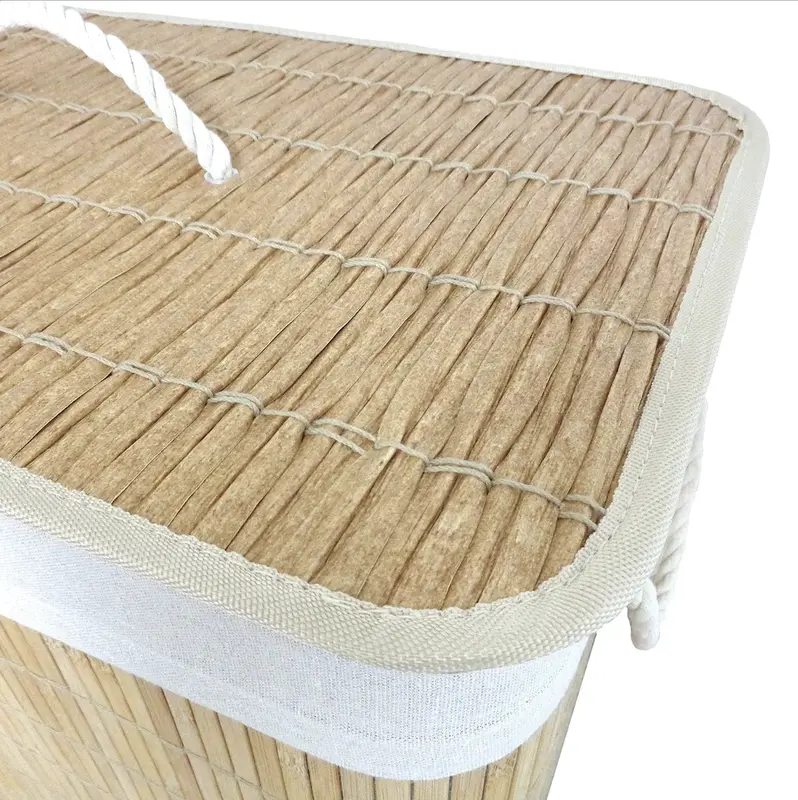 Dual Compartment Natural Bamboo Laundry Basket Eco Friendly Hamper 60cm Light Organiser Rectangle 4