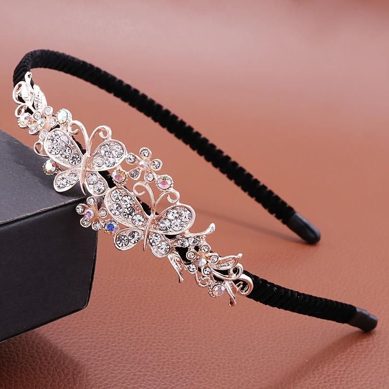 1pc Elegant Floral And Butterfly Rhinestone Hairband, Versatile Hair Accessory For Women, Retro Style, Simple Design For Face Washing And Styling 2