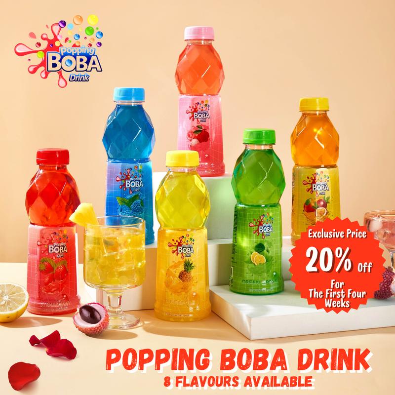 Popping Boba Drink Tasting Bundle - Rose Lychee Flavour 500ml + Strawberry Flavour 500ml + Hawaii 500ml + Pineapple Flavour 500ml + Green Apple Flavour 500ml + Blue Raspberry Flavour 500ml 1