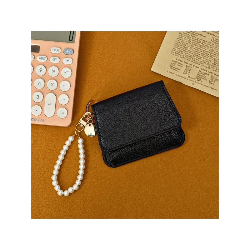Korean Style Ins Short Simple Ultra-Thin Women Card Wallet Large Litchi Pattern Card Holder Mini Coin Purse Wallet Keychain Wristlet Wallet 2