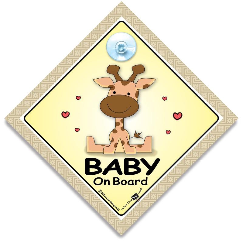 Giraffe Baby On Board Sign, Baby on Board Sign Baby Giraffe, Grandchild On Board Sign, High Visibility Suction Cup Car Window Sign For Baby in The Car, 14 cm x 14cm x 2cm 0