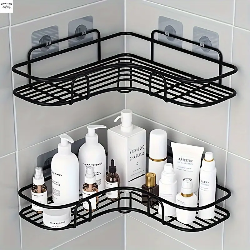ORACEGRA      1PC Rust-Resistant Stainless Steel Corner Shower Rack - Wall-Mounted Bathroom Storage Shelf for Shampoo, Toner and Cosmetics
