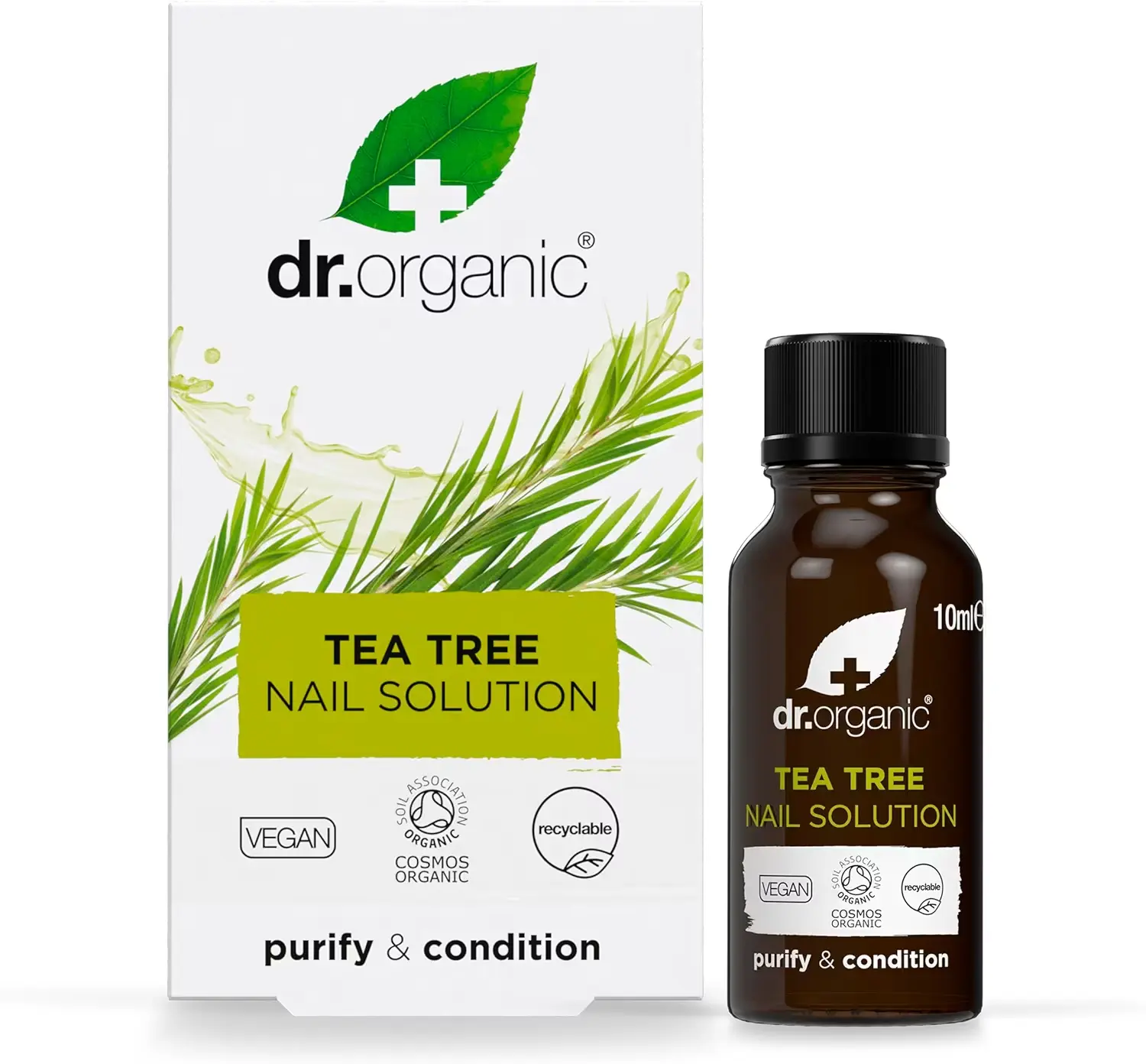 Dr Organic Tea Tree Nail Solution, Purifying, Conditioning , Mens, Womens, Natural, Vegan, Cruelty-Free, Paraben & SLS-Free, Recyclable & Recycled Ocean Bound Plastic, Certified Organic, 10ml Plant Blend Comfort Manicure