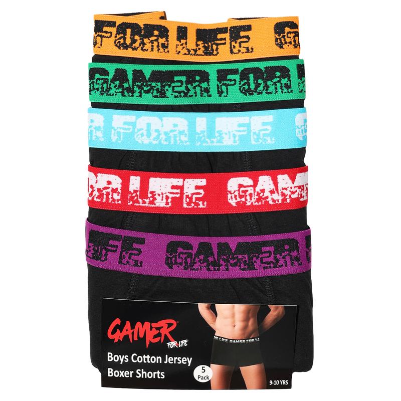 Gamer Kids Boxer Trunks - 5 Pack - "Gamer for Life" Jacquard Waistband - Graffiti Waistband Design Underwear - 95% Cotton, 5% Elastane - Size 5-13 Years 2