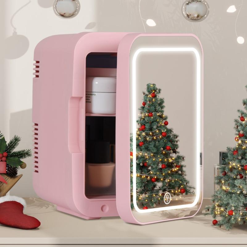 4L Mini Fridge with LED Mirror Portable Cooler Warmer Table Top Bedroom Makeup 0