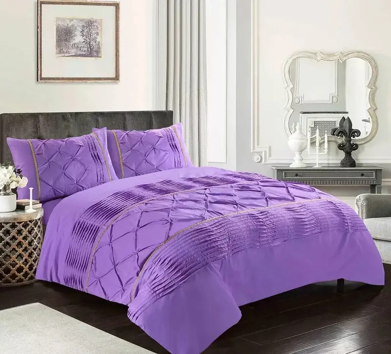 Luxurious Eleanor Laced Pintuck Diamond Duvet Quilt Cover Set With Pillowcases UK Seller 1