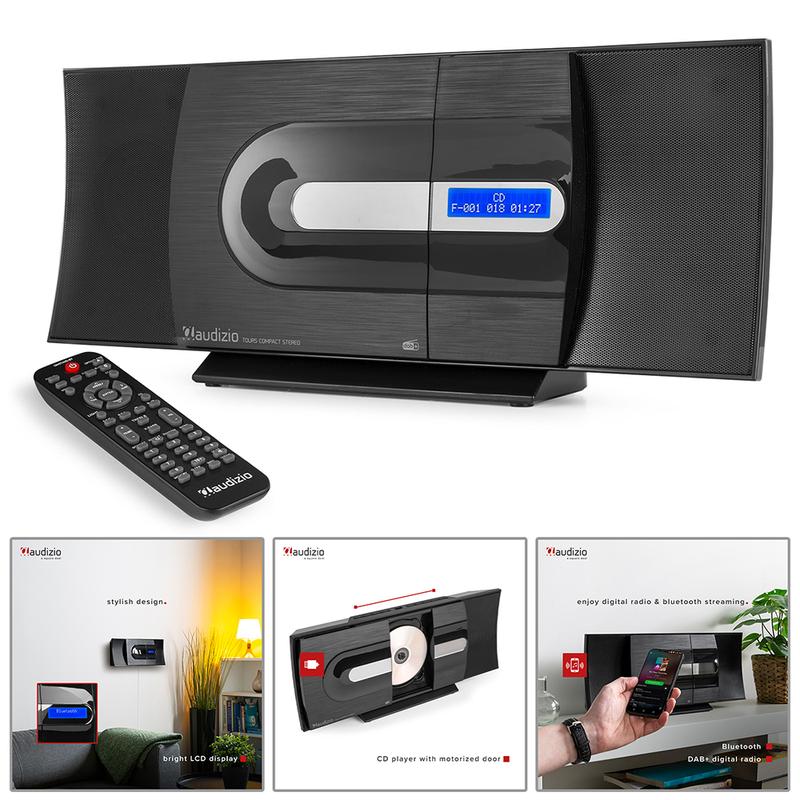 Audizio Tours HiFi Stereo System with Bluetooth, CD & DAB+, Black 0