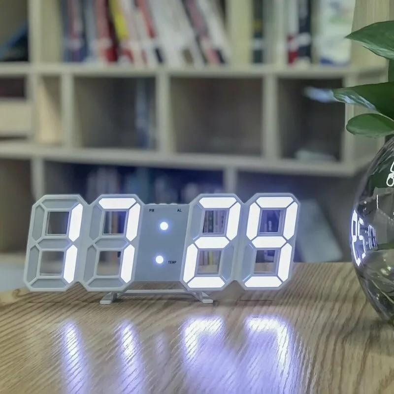 3D LED Digital Clock Table Wall Electronic Alarm Display Dimmer Modern Clocks UK Decor 8