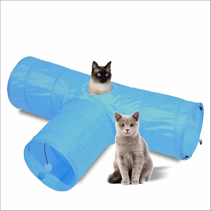 3-Way Collapsible Cat Tunnel Toy, Interactive Cat Tunnel for Indoor Cats, Kittens, Puppies, Small Pets (Blue) 0