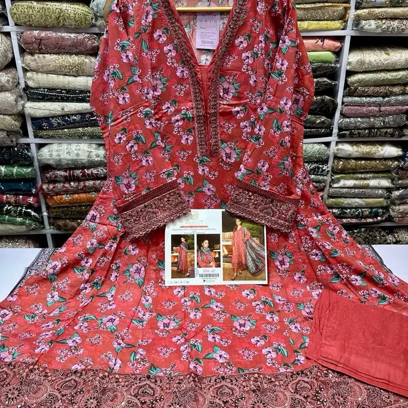Munira Designer 3 Piece Linen Stitched Casual Red - MSL - 07 winter suits Embroidered punjabi dresses asian clothing 3
