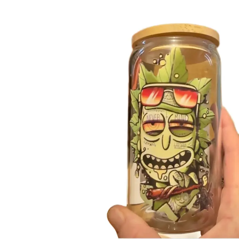 Rick & Morty Libbey Glass Can with Bamboo Lid and Glass Straw - Personalised Gift for Drink Lovers - Drinkware