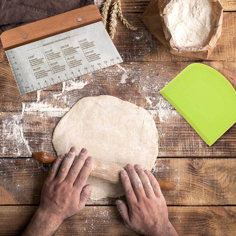 Ultimate Dough Scraper Set: 3-Piece Stainless Steel Bench Scraper Kit with Ergonomic Handle and Built-in Measurement Scale - Perfect for Dough Cutting, Bread, Pizza, Cake, and More! silicone products 4