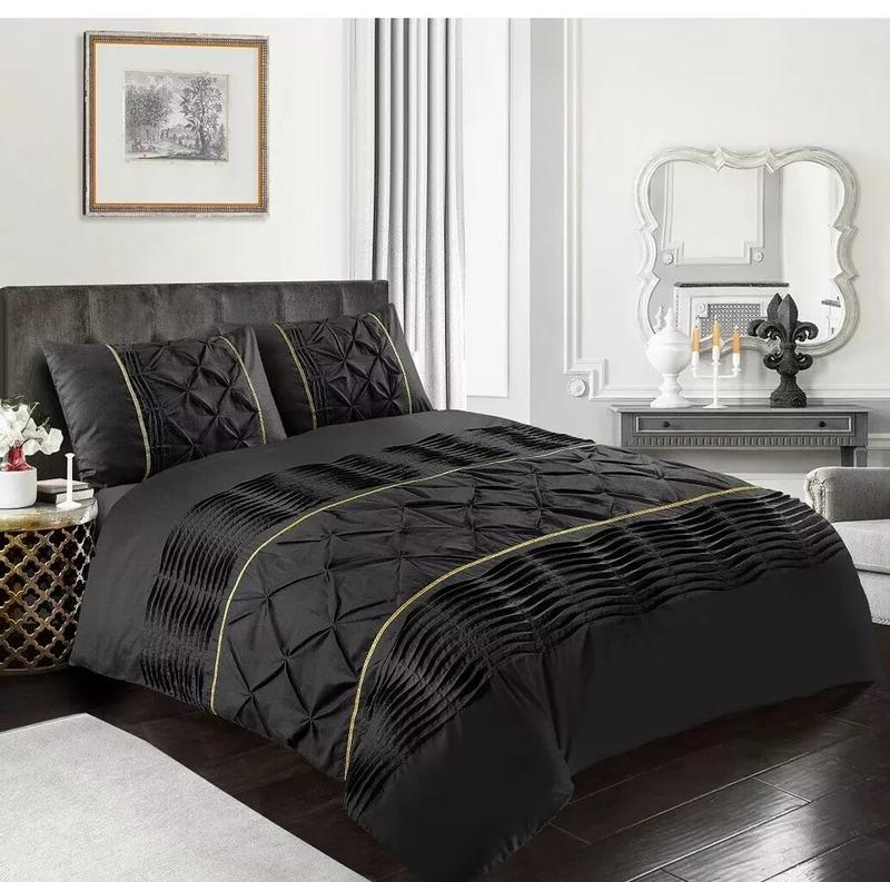 Luxurious Eleanor Laced Pintuck Diamond Duvet Quilt Cover Set With Pillowcases UK Seller 3