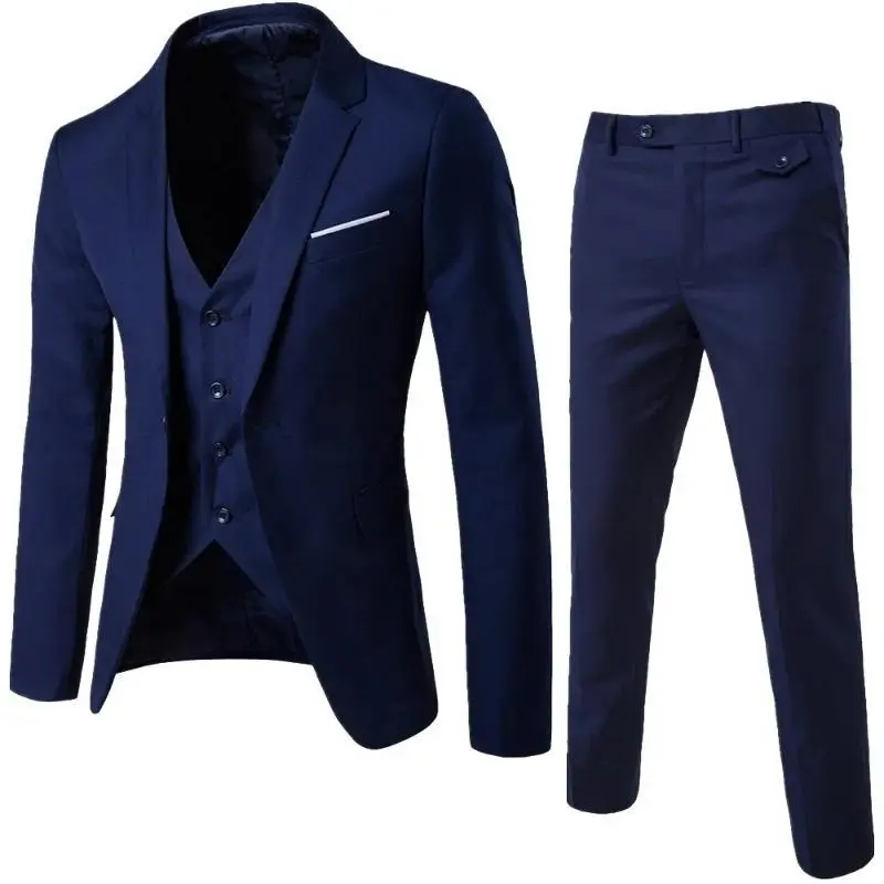 【2025】Four Seasons Men'S Business And Leisure Suit Three Piece Set Groom And Best Man Men'S Wedding Suit Set Jacket Vest & Pants Menswear Overalls Formal Wear Formal Workwear Human Long Sleeve Plain Beige