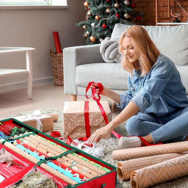 Christmas Wrapping Paper Storage Bag Fits 24 Rolls 42" Gift Wrap Organiser for Christmas Decorations,600D Oxford Fabric Wrapping Paper Holder for Storing Rolls,Ribbons 6