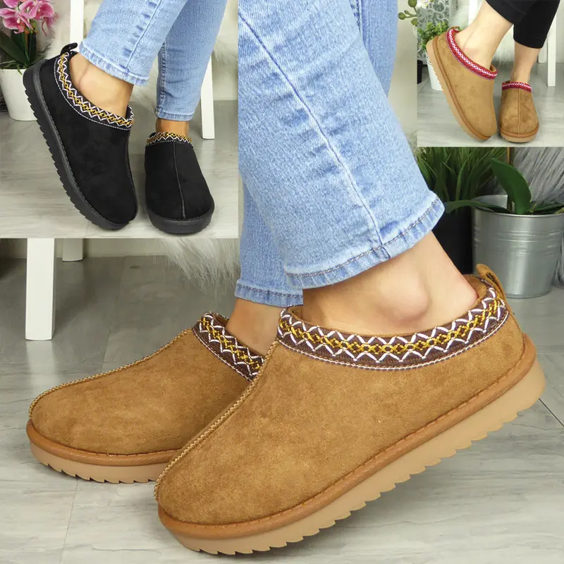 CA-22 Ladies In Out Door Slip On Warm Faux Fur Lined Slippers Boots 0