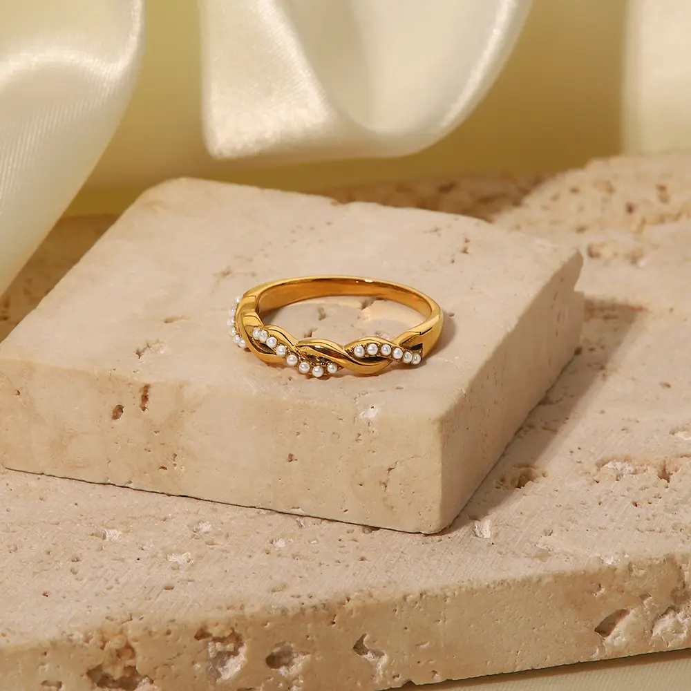 Twisted Pearl Ring Stainless Steel Tarnish Free