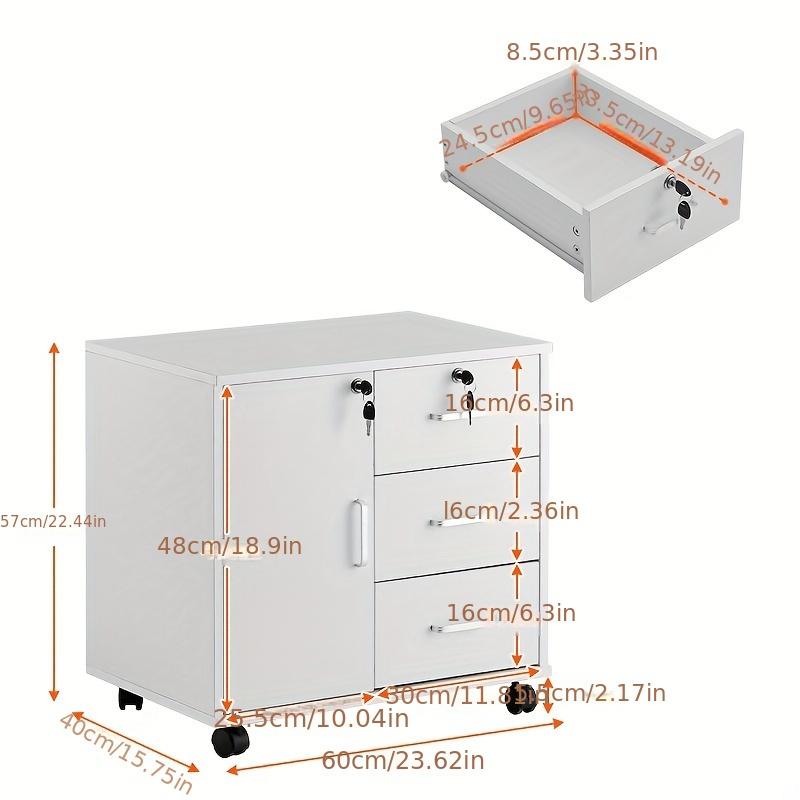 Modern Mobile File Cabinet with Lockable Drawers and Wheels - Spacious 3-Tier Storage for Documents, Books & More - Ideal for Home Office 2