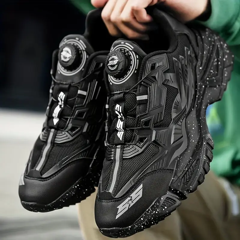 Men's Solid Chunky Shoes With Rotating Buckle, Comfy Non Slip Soft Sole Casual Durable Sneakers For Men's Outdoor Activities Boy Walking Shoes Trainer Runner Training Sports Shoes Athletic Closed Running Footwear 1