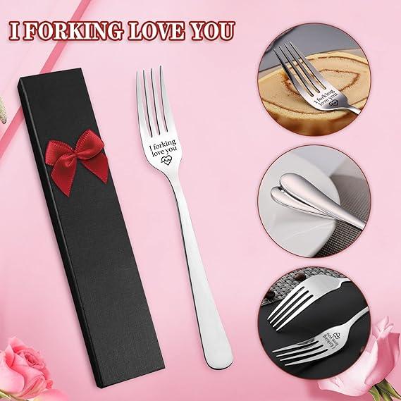 valentines gifts  She Engraved Fork, I Forking Love You, Stainless Steel Engraved Fork with Luxury Black Box, Perfect Gifts for Christmas Valentine's Day Cutlery Meat Tableware 6