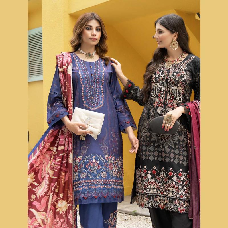 D-MSL-05 - Digital Printed Dhanak Gala Daman Embroidery Suit with Pashmina Shawl and Dyed Trouser 3