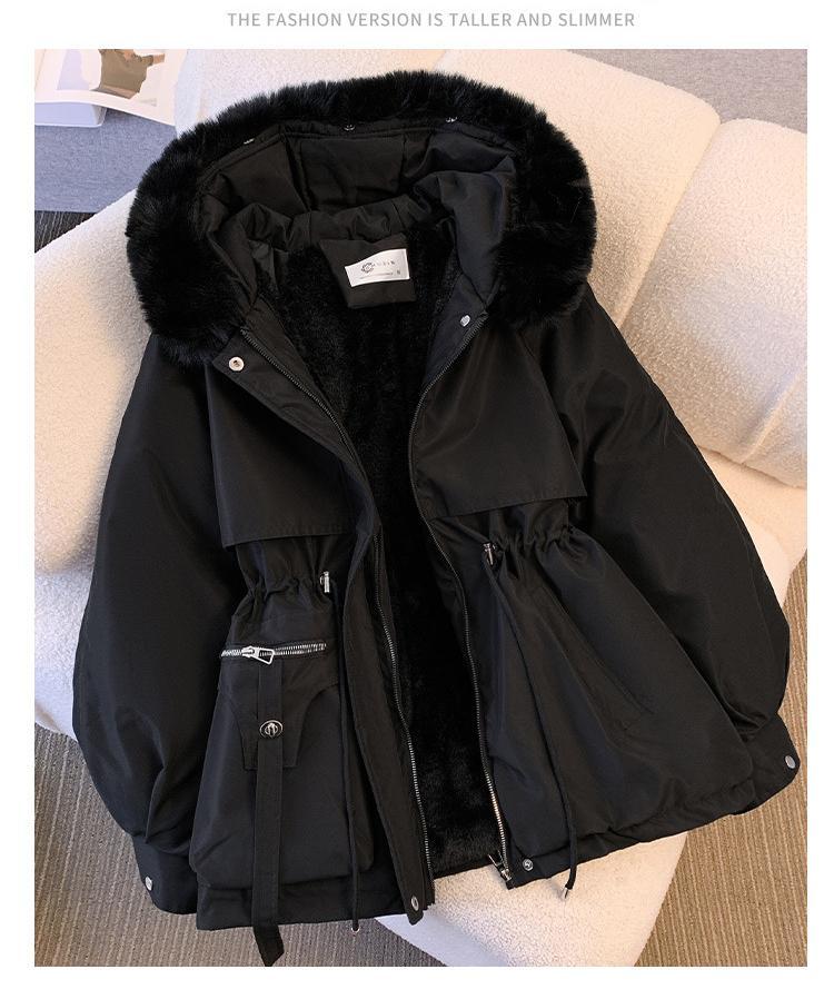 Product Introduction of winter Down Cotton Dress Women's Short Large Fur Collar Style Overcoming Slim Waist Fashion Casual Coat 2