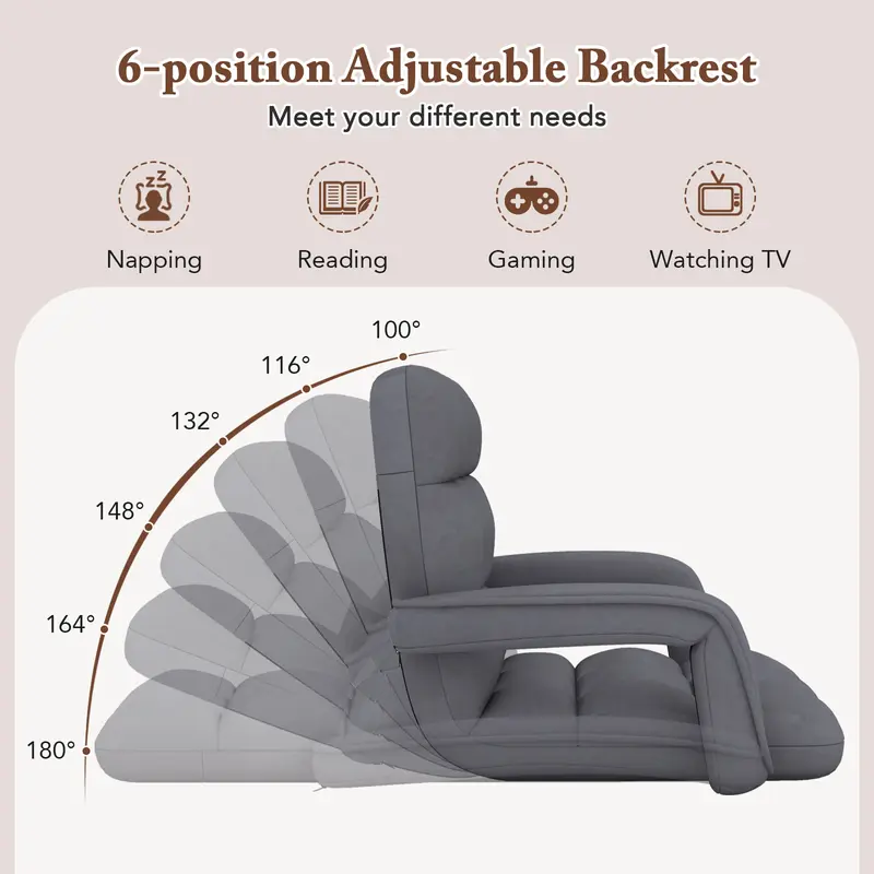 COSTWAY Floor Gaming Chair for Adults with Back Support and Adjustable 6-Position 6