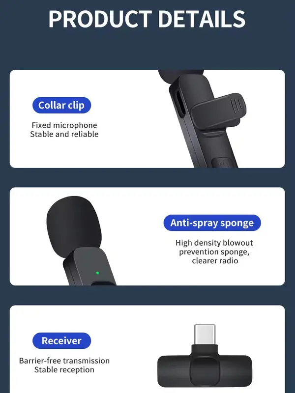 Portable K9 Wireless Lapel Microphone Professional Podcast multimedia HD Rechargeable microphone for Iphone Android 3