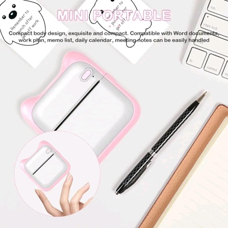 Portable Wireless Thermal printer, 1 Set Rechargeable Instant Photo Printer Peper, Mini Bluetooth Printer for home & Office, Pocket Printer, Wireless Mini Stiker Printer with 10 Rolls Thermal Paper, Portable for Notes Journal Photo Printing. 3