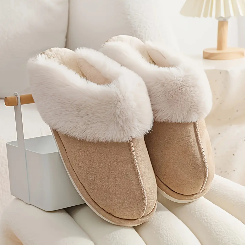 Women'S Fluffy Fleece Winter Slippers, Cozy Warm Soft Sole Flat Shoes, Comfortable Indoor Floor Slippers, Non-Slip Soft Sole, Warm Closed Toe Slippers, Casual Style, All-Season Winter