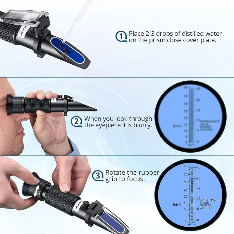 ALLmeter Dual Scale Refractometer for Wine Making (Brix 0-40%, Alcohol 0-25%) with Automatic Temperature Compensation (ATC) Sugar/Alcohol Refractometer for Home Wine Brewing 2