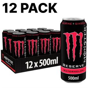 12 x Monster Watermelon Reserve (500ml Cans) – Bold Energy with Juicy Watermelon Flavour – Best Before 31/07/2025 Beverage Sport