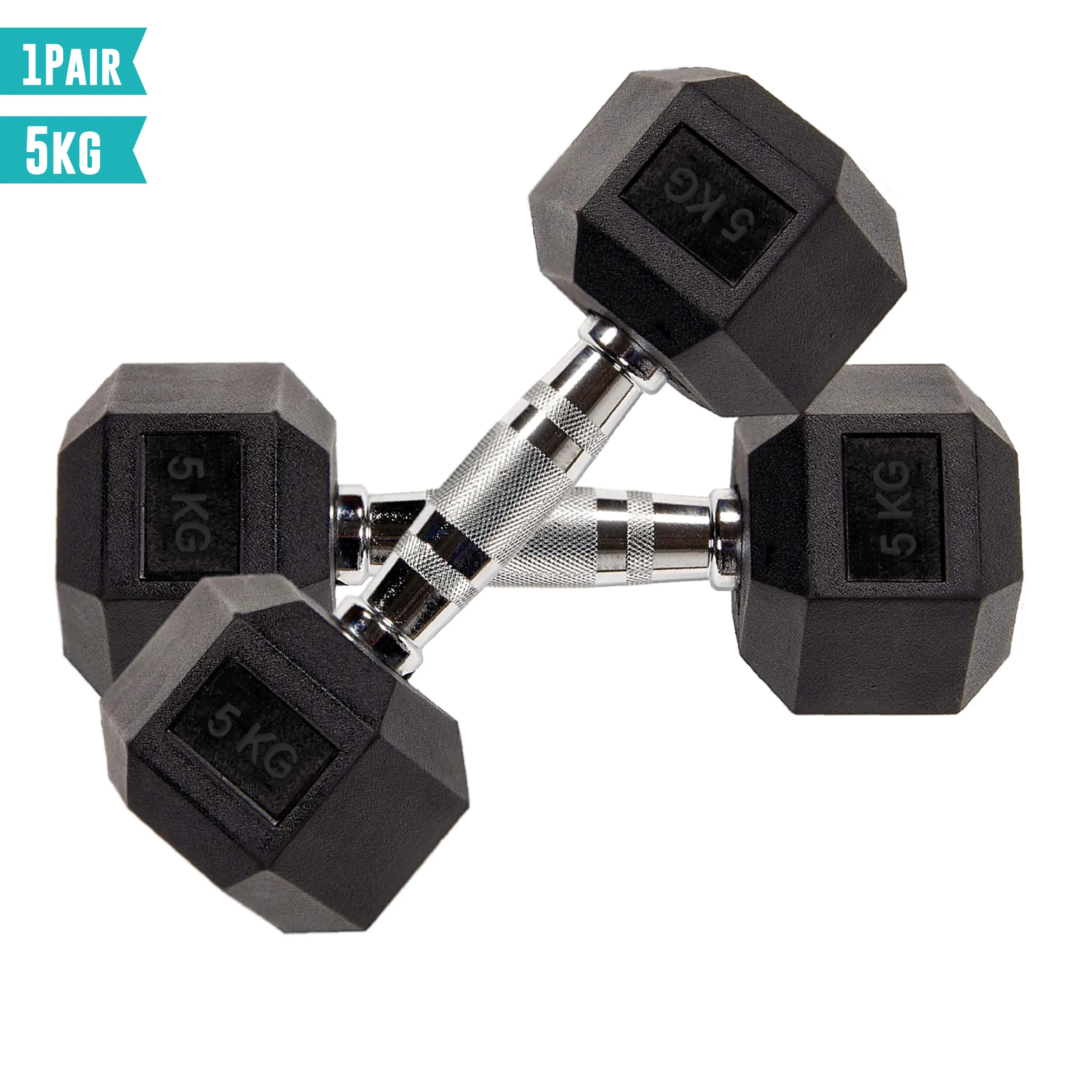 Hex Dumbbell Rubber Encased Cast Iron Weight From 5.0 KG to 15 KG