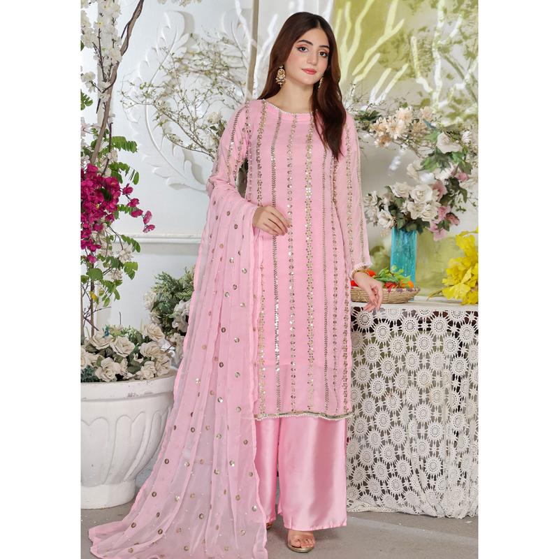 HK260 Zilla - Pink Readymade Chiffon Suit 0